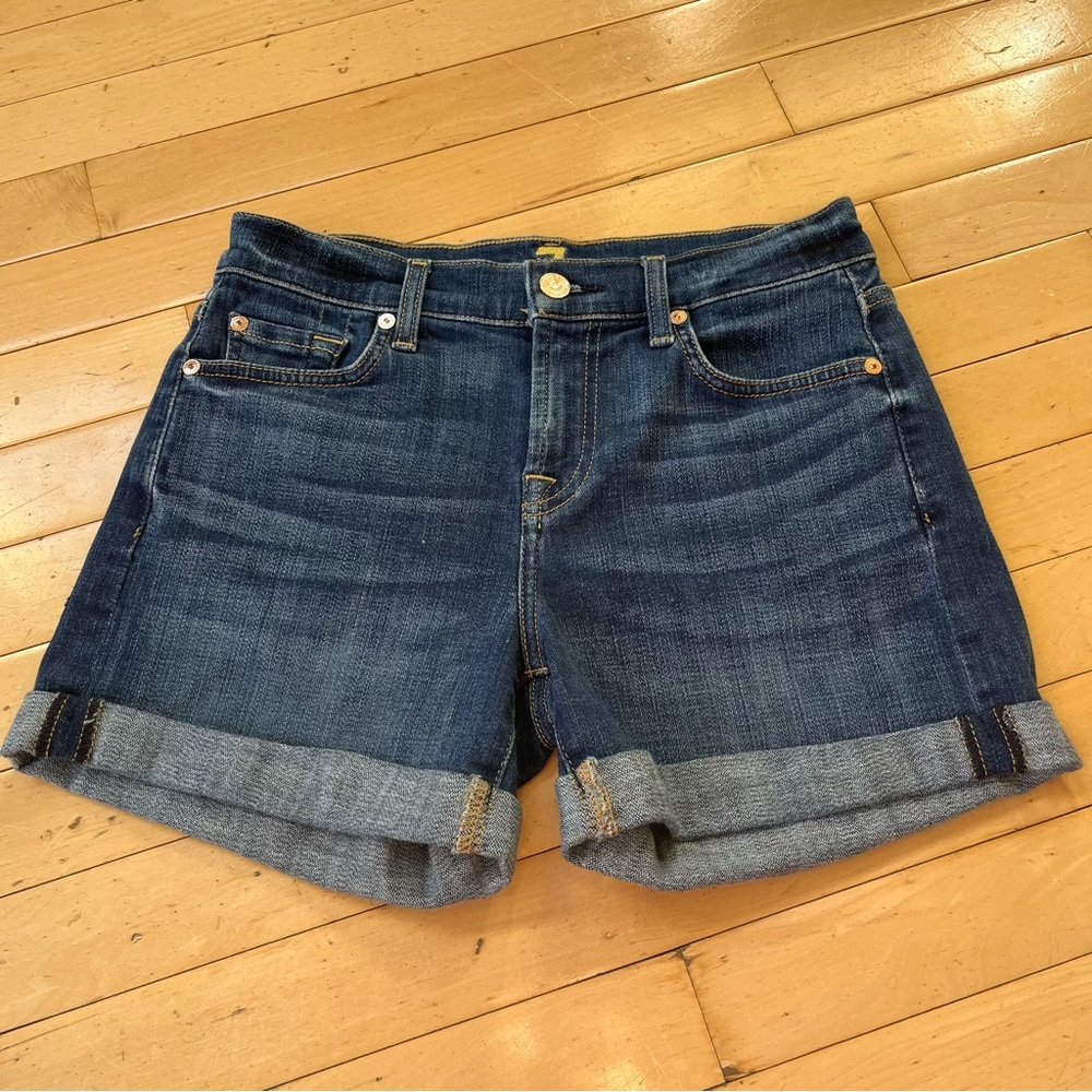 7 FAM For All Mankind Medium Wash Cuffed Jean Shorts size 24